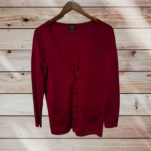 Talbots Cranberry Red Merino Wool Boyfriend Cardigan